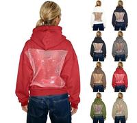 Sudadera con capucha con espalda de malla hueca para mujer, casual, manga larga, diadema, bolsillo, unisex, vintage, para hombre y mujer, rosso, L