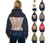 Sudadera con capucha con espalda de malla hueca para mujer, casual, manga larga, diadema, bolsillo, unisex, vintage, para hombre y mujer, azul, L