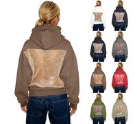 Sudadera con capucha con espalda de malla hueca para mujer, casual, manga larga, diadema, bolsillo, unisex, vintage, para hombre y mujer, marrón, L