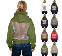 Sudadera con capucha con espalda de malla hueca para mujer, casual, manga larga, diadema, bolsillo, unisex, vintage, para hombre y mujer, verde, M