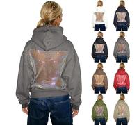 Sudadera con capucha con espalda de malla hueca para mujer, casual, manga larga, diadema, bolsillo, unisex, vintage, para hombre y mujer, gris, XL