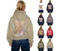 Sudadera con capucha con espalda de malla hueca para mujer, casual, manga larga, diadema, bolsillo, unisex, vintage, para hombre y mujer, caqui, XXL