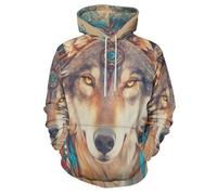 Sudadera con Capucha con Estampado 3D Atrapasueños Cabeza De Lobo Hoodie de Manga Larga Estilo Bohemio Jersey Cálido Camisetas de Gimnasio Informales de Hip Hop con Bolsillo
