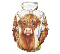 Sudadera con Capucha con Estampado 3D Ganado De Las Tierras Altas En Acuarela Hoodie de Manga Larga Ilustración Infantil Jersey Cálido Camisetas de Gimnasio Informales de Hip Hop con Bolsillo