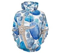 Sudadera con Capucha con Estampado 3D Guijarros Y Estrellas De Mar Hoodie de Manga Larga Estilo Acuarela Jersey Cálido Camisetas de Gimnasio Informales de Hip Hop con Bolsillo