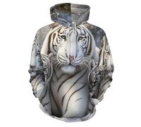 Sudadera con Capucha con Estampado 3D Tigre Blanco Hoodie de Manga Larga Estilo Realista Jersey Cálido Camisetas de Gimnasio Informales de Hip Hop con Bolsillo