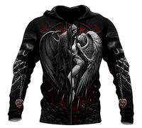 Sudadera con Capucha con Estampado de Calavera de ángel para Hombre cárdigan con Cremallera con Estampado de Calavera de ángel gótico Sudadera con Cremallera Unisex con Bolsillos