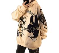 Sudadera con Capucha con Estampado De Grafiti Harajuku Cálido De Otoño E Invierno para Hombre Y2K Pareja De Moda Suelta Casual Hip Hop Punk Rock Trend Pullover Sudadera con Capucha (Caqui,3XL)