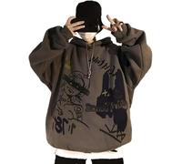Sudadera con Capucha con Estampado De Grafiti Harajuku Cálido De Otoño E Invierno para Hombre Y2K Pareja De Moda Suelta Casual Hip Hop Punk Rock Trend Pullover Sudadera con Capucha (Gris Oscuro,5XL)
