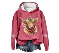 Sudadera con capucha con estampado de vaca de Navidad 2026 para una acogedora sudadera de forro polar con temática navideña, Rojo De La Sandía, S