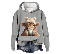 Sudadera con capucha con estampado de vaca de Navidad 2026 para una acogedora sudadera de forro polar estilo festivo, gris, M