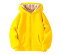 Sudadera con capucha con forro polar con cremallera para niñas y niños, chaqueta de forro polar grueso para niños, abrigo cálido de invierno con capucha de color sólido con bolsillo, chaqueta anorak