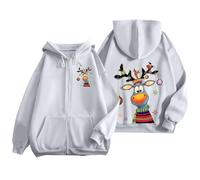 Sudadera con capucha con forro polar para mujer y Navidad, suéter de manga larga, estampado reno, abrigo para mujer, chaleco de terciopelo bordado, chaqueta linda, suéter, invierno, suave, chaleco