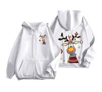 Sudadera con capucha con forro polar para mujer y Navidad, suéter de manga larga, estampado reno, abrigo para mujer, chaleco de terciopelo bordado, chaqueta linda, suéter, invierno, suave, chaleco