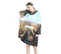 Sudadera con capucha con patrón de pista de tren, con capucha de gran tamaño para mujer, cómoda sudadera, Varios colores, talla única