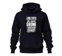 Sudadera con capucha con texto en alemán "Lebe immer so dass Grünne Statement Hoodie - Navy, XXL