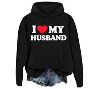 Sudadera con capucha con texto en inglés "I Love My Wife & I Love My Husband", para parejas, regalo de aniversario de matrimonio, San Valentín, Negro 1, XXL