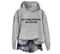 Sudadera con capucha con texto en inglés «My Girlfriend Beats Me» para marido, esposa, mi novia, me golpea, unisex, gris, 3XL