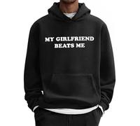 Sudadera con capucha con texto en inglés «My Girlfriend Beats Me» para marido, esposa, mi novia, me golpea, unisex, Negro, L