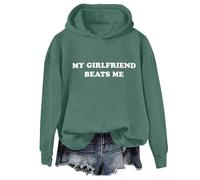 Sudadera con capucha con texto en inglés «My Girlfriend Beats Me» para marido, esposa, mi novia, me golpea, unisex, verde, XXL
