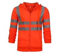 Sudadera con Capucha de Alta Visibilidad para Hombre, Rayas Reflectantes, Sudadera de Trabajo de Manga Larga, de Alta Visibilidad, a Rayas, Manga Larga, con Capucha, Casual, Camiseta de Trabajo