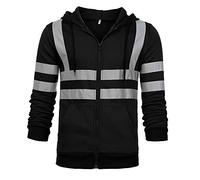 Sudadera con capucha de alta visibilidad para hombre, rayas reflectantes, sudadera de trabajo de manga larga, de alta visibilidad, a rayas, manga larga, con capucha, casual, camiseta de trabajo