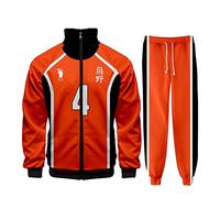 Sudadera con capucha de anime Haikyuu Karasuno High School Team Uniforme Hinata Shoyo Tobio Kageyama Anime Cosplay Sudadera con capucha solapa cremallera chaqueta pantalones sudadera chándal deportivo