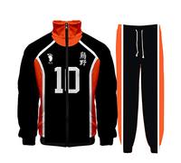 Sudadera con capucha de anime Haikyuu Karasuno High School Team Uniforme Hinata Shoyo Tobio Kageyama Anime Cosplay Sudadera con capucha solapa cremallera chaqueta pantalones sudadera chándal deportivo