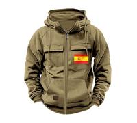 Sudadera con capucha de bandera española para hombre, sudadera gruesa de invierno para hombre, sudadera cálida de manga larga con bolsillos, ajuste holgado, manga larga, ligera, casual, a la moda