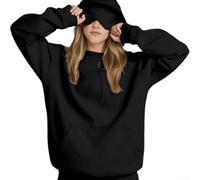 Sudadera con capucha de color sólido para mujer con ojo integrado, ajuste holgado, manga larga, para uso diario, hogar, vacaciones, club, tops casuales suaves para primavera y verano (M es negro)