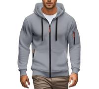 Sudadera con capucha de cremallera completa para hombre, sudadera de manga larga con bolsillo y cordón de ajuste, color liso, chamarra de chándal elástica, diseño de moda, ajuste holgado, sudadera con