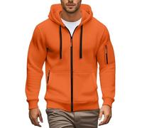 Sudadera con capucha de cremallera completa para hombre, sudadera de manga larga con bolsillo y cordón de ajuste, color liso, chamarra de chándal elástica, diseño de moda, ajuste holgado, sudadera con