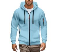 Sudadera con capucha de cremallera completa para hombre, sudadera de manga larga con bolsillo y cordón de ajuste, sudadera elástica de color liso, chaquetas de entrenamiento versátiles, sudaderas de