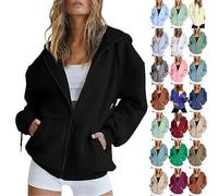 Sudadera con Capucha de Cremallera Completa para Mujer Sudadera Deportiva de Corte Regular Sweatshirt de Manga Larga Blusa Oversize Chaqueta Jacket Fitness con Bolsillos Talla Grande(AB-Negro,M)