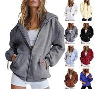 Sudadera con Capucha de Cremallera Completa para Mujer Sudadera Deportiva de Corte Regular Sweatshirt de Manga Larga Blusa Oversize Chaqueta Jacket Fitness con Bolsillos Talla Grande(AB-Gris oscuro,M)