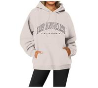 Sudadera con capucha de cuello redondo y manga larga para mujer 2026, beige, XXL