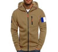Sudadera con capucha de felpa de espuma para hombre, informal, a la moda, color liso, holgada, para el trabajo, deportes, fitness, caqui, 3XL