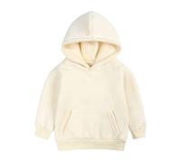 Sudadera con capucha de forro polar cepillado suave para niños y niñas, sudadera básica de algodón sólido con capucha, beige, 6-7 años
