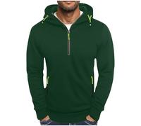 Sudadera con capucha de forro polar con media cremallera para hombre, acanalada, de manga larga, con cordón, para invierno, para uso diario, color liso, sudadera clásica para exteriores, sudaderas