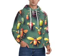Sudadera con capucha de forro polar para hombre, suave y cálida, con estampado completo de atlas de insectos y bolsillo canguro para primavera y otoño, Negro, 3XL