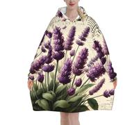 Sudadera con capucha de franela de manga larga para adultos, de gran tamaño, con estampado floral lavanda, estilo postal vintage, suave y afelpada, para descansar.