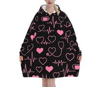 Sudadera con capucha de franela de manga larga para adultos, de gran tamaño, con estampado médico de latidos del corazón, suave y afelpada, para descansar