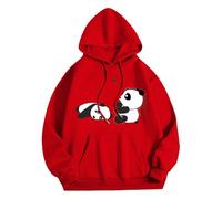Sudadera con capucha de gran tamaño con cremallera para mujer, con estampado de panda, sudadera de manga larga para adolescentes, sudaderas largas para mujer, rosso, XXL