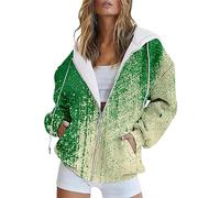 Sudadera con capucha de gran tamaño con cremallera para mujer, estampada, moderna, degradada, manga larga, bolsillo, cremallera, chaqueta deportiva, sudadera holgada para mujer, sudadera de gran