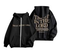 Sudadera con capucha de gran tamaño con cremallera Trust In The Lord para mujer, cómoda, con cordón, forro polar con capucha, chaquetas Y2K, gráfico de Jesús, ropa cristiana esencial, moderna, vintage