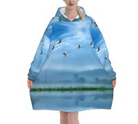 Sudadera con capucha de gran tamaño con diseño de pájaros volando sobre el cielo para mujer, manta mullida de sherpa para mujer, manta de forro polar para hombre