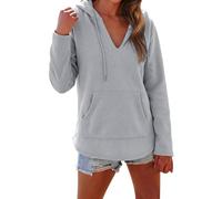 Sudadera con capucha de gran tamaño para mujer, cuello en V, manga larga