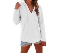 Sudadera con capucha de gran tamaño para mujer, cuello en V, manga larga