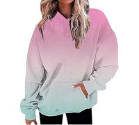 Sudadera con capucha de gran tamaño para mujer, de manga larga, holgada, con bolsillos, estampado degradado, de gran tamaño, rosa, L