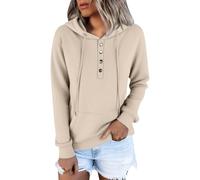 Sudadera con capucha de gran tamaño para mujer, talla grande, con botones, de punto, con cordón, ligera, larga, para mujer, beige, M
